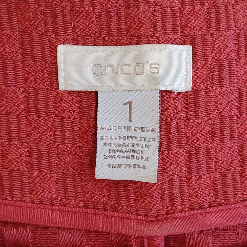 Chicos Sz 1/ M Artsy Boxy Topper Jacket Blazer Casual Relaxed Textured Coral Red - Picture 8 of 9